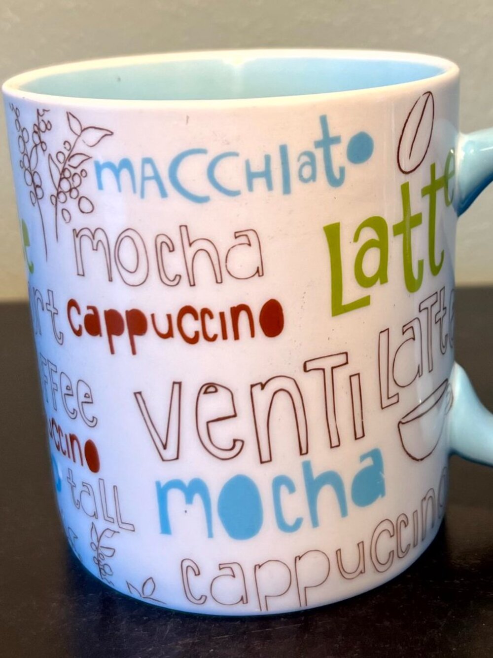 Starbucks COFFEE LANGUAGE Collage Mug Mocha, Venti, Latte, Macchiato, Cappuccino